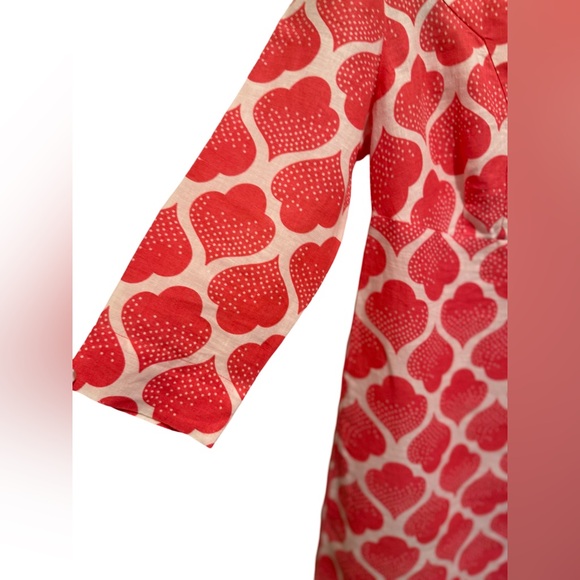 Boden EUC Size 2P Pretty Coral & White 3/4 Length Linen Mini Dress (0554) - Picture 9 of 14